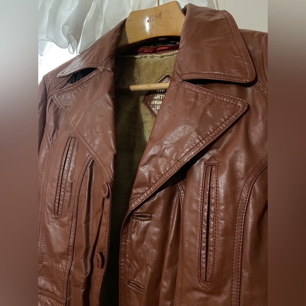 Martini Cognac Brown Leather Jacket with Removable Faux Fur Lining - Picture 4 of 16